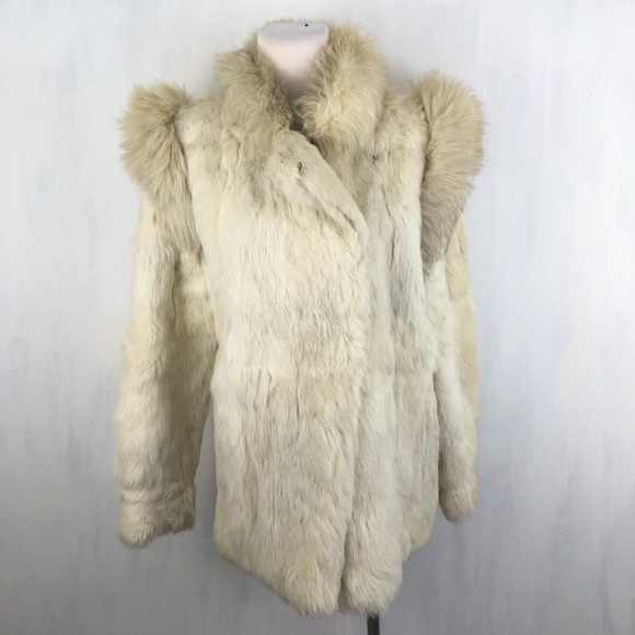 Vintage Jackets & Blazers - Vintage Hip Length White Rabbit Fur Coat S/M